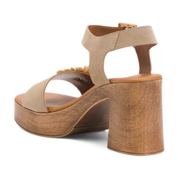Sophia Milano Made Italy Tan Suede Block Heel Sandals size 8 NWTs - Picture 2 of 12